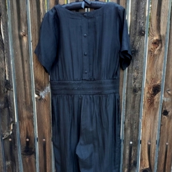 VINTAGE 80s TOO HOT BRAZIL Black Silk One Piece Jumpsuit S Retro Minimalist - Picture 6 of 11